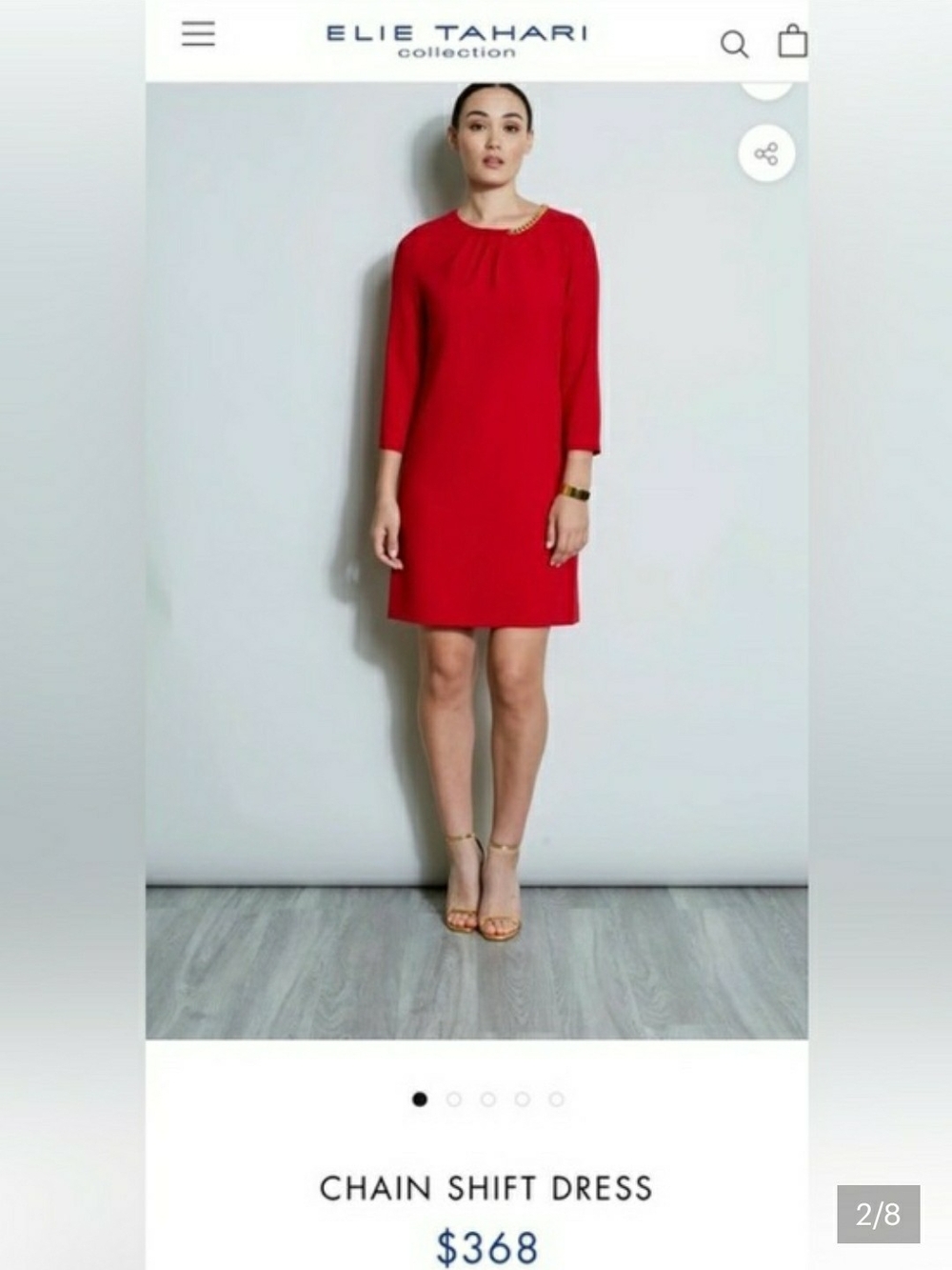 Tahari Red Chain-Accent Mini Shift Dress